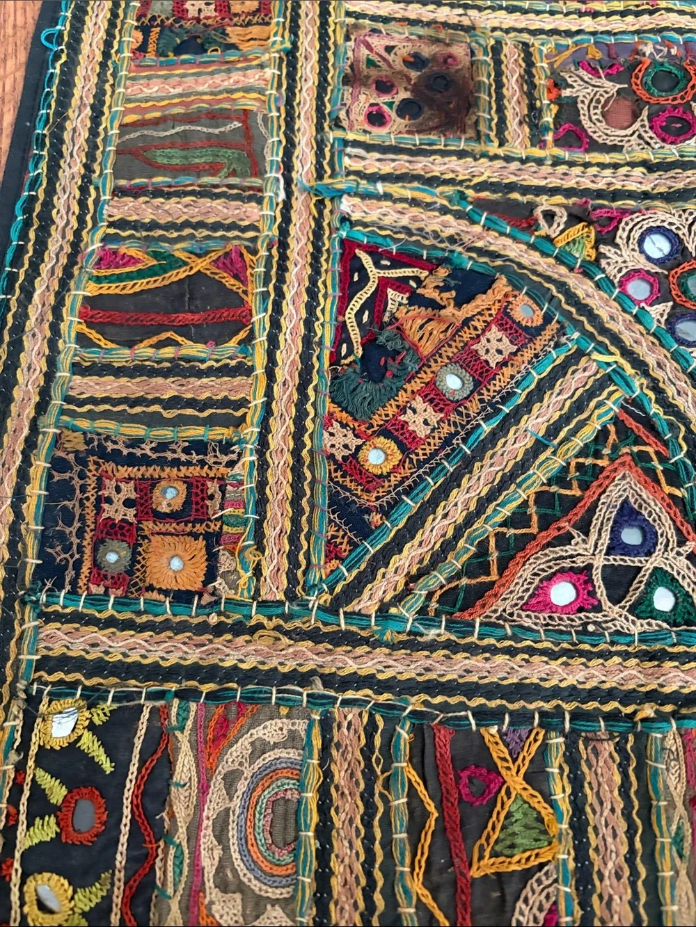 Handcrafted Multicolor Embroidered Wall Hanging - Bohemian Home Decor
